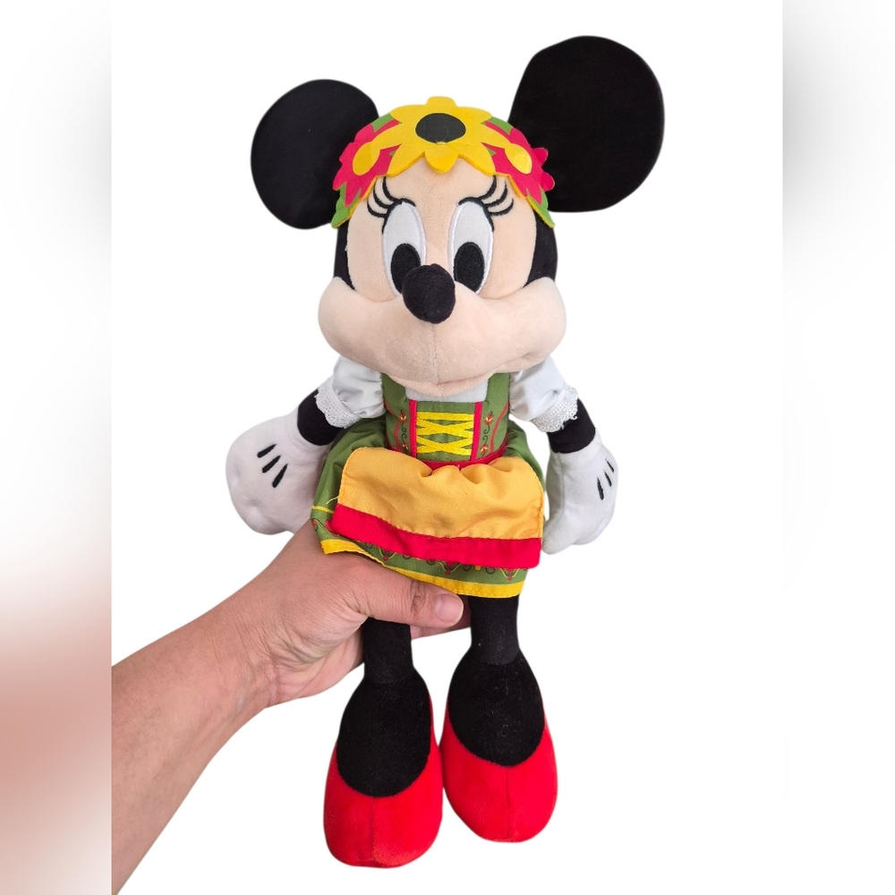 Disney Minnie Mouse Plush in Green, Yellow & Red Folk Dress